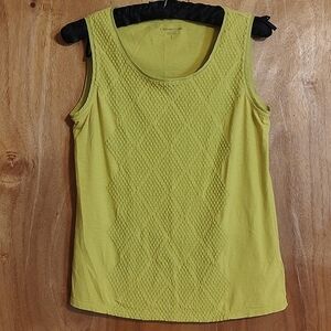 Coldwater Creek Embellished Tank Top Lime Green Woven Detail 100% Cotton Size S